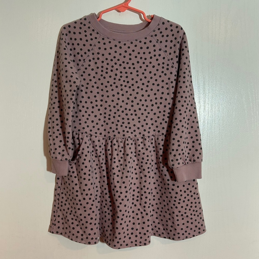 Cat & Jack Girls XS 4/5 Pink Black Dot Long‎ Sleeve Dress Pockets